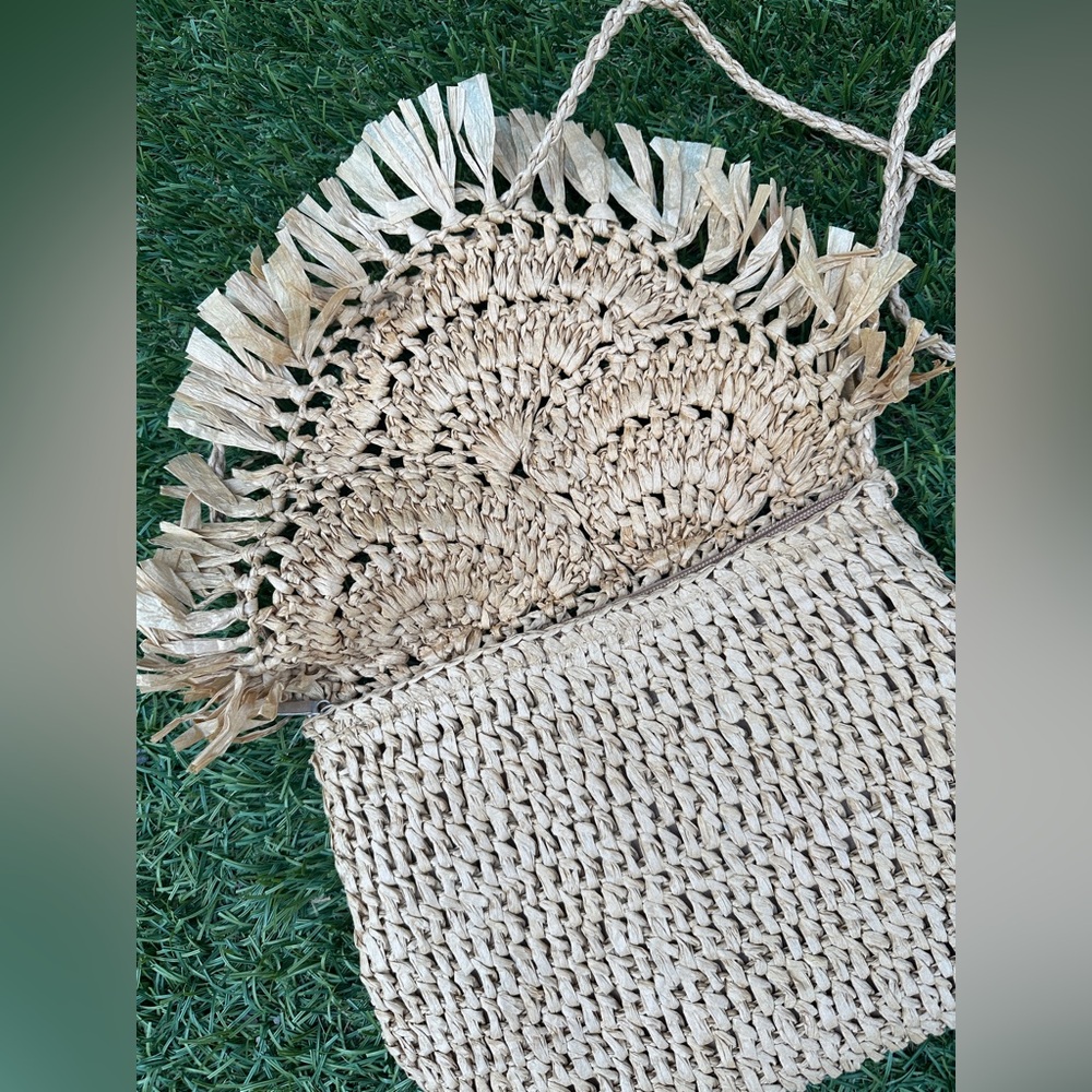 BNWT Dutch Handmade Crocheted Straw Crossbody Bag Purse - Picture 5 of 12